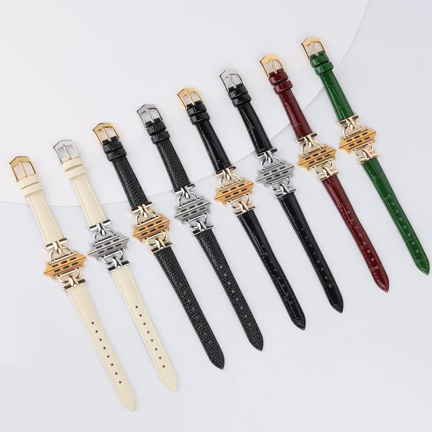 Leather Band Compatible with Apple Watch Strap Women, Genuine Leather Wristband with D-Shape Metal Buckle for Iwatch Bands Series 10/9/8/7/6/5/4/3/2/1/Se(38/40/41/42Mm,Milky White/Gold)