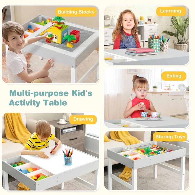 3-in-1 Wooden Children's Table with Storage and Dual-Sided Tabletop
