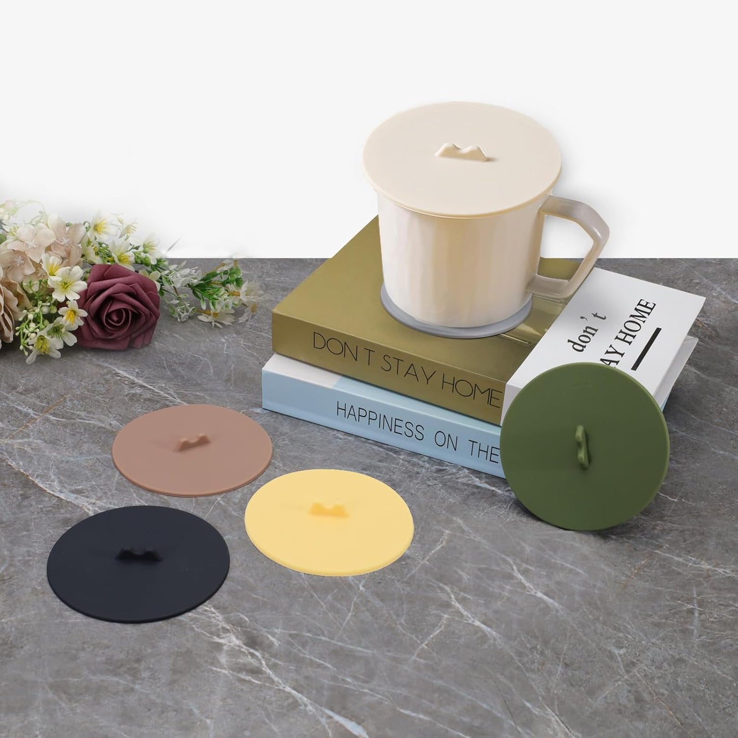 6Pcs Silicone Lids for Cups, 3.9In/10Cm Silicone Cup Covers for Drinks Reusable Mug Cover Lid Silicone Coffee Cup Lid Wine Glass Covers Tea Cup Covers for Steeping