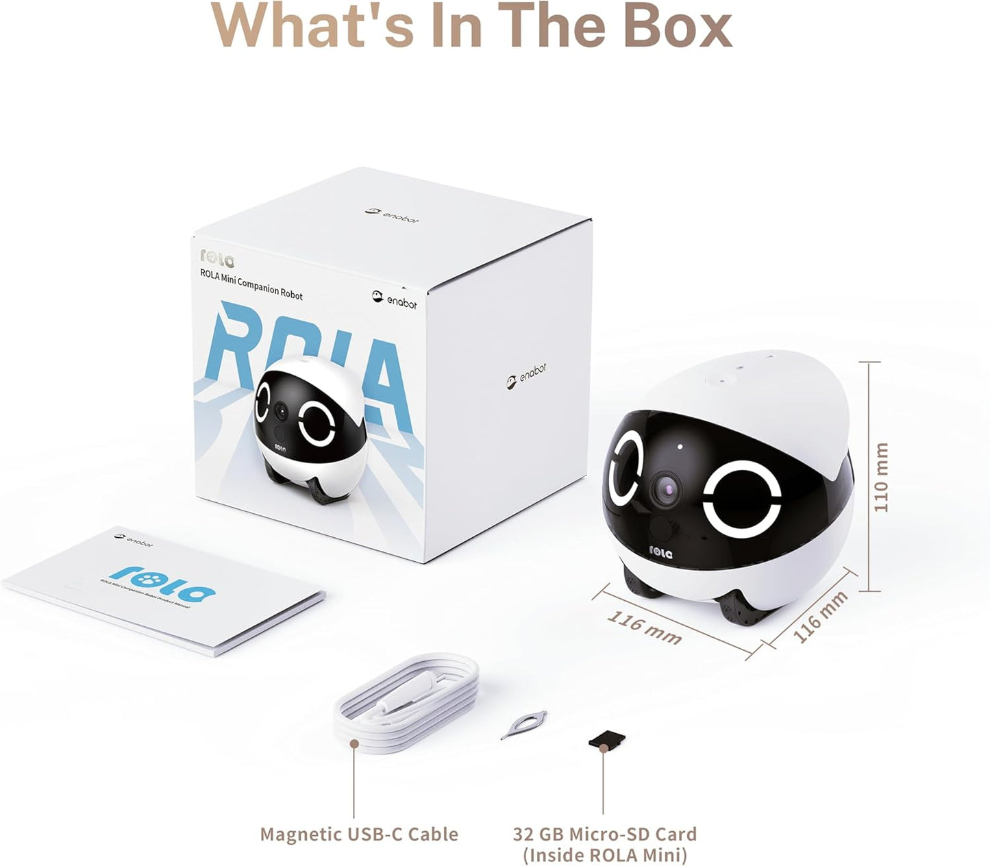ROLA Mini 2K Pet Camera Robot: Movable Indoor Camera Battery-Powered with Phone App, One-Touch Call, 2-Way Talk, IR Night Vision, Motion Detection, Video Recording