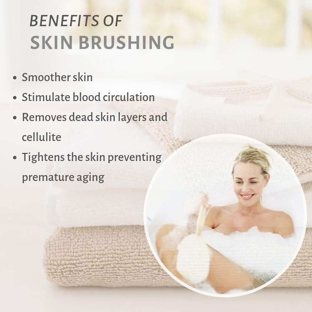 Natural Boar Bristle Body Brush with Ergonomic Wooden Handle