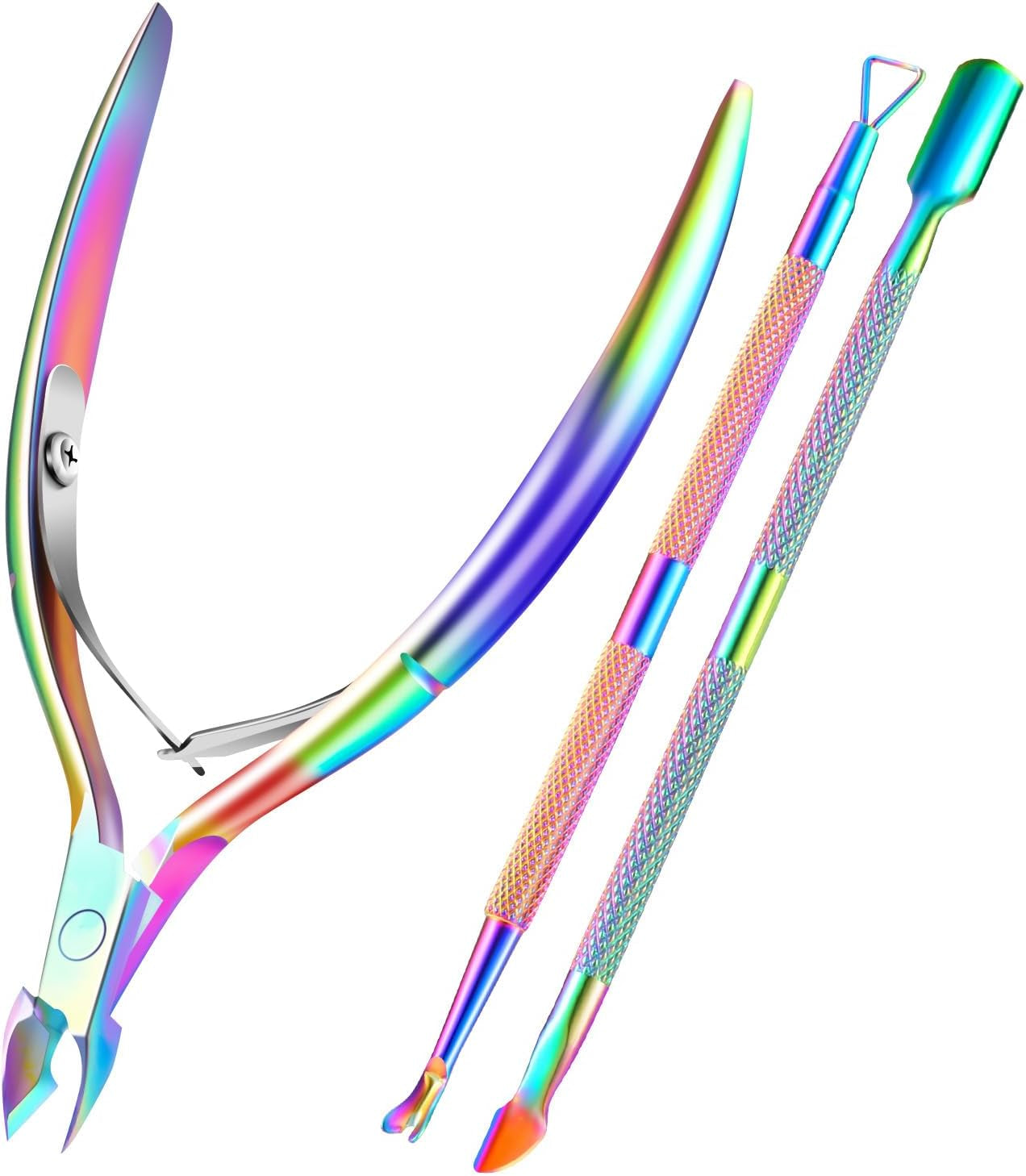 Cuticle Trimmer with Cuticle Pusher - Cuticle Remover Cutter, Triangle Cuticle Nail Pusher, Peeler Scraper, Durable Dead Skin Clipper Manicure Pedicure Tools (Silver)