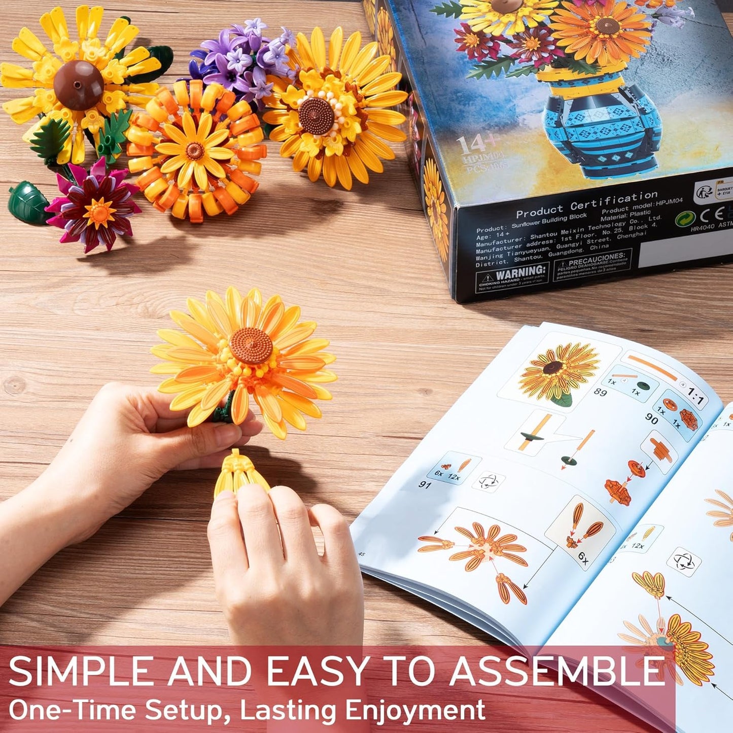 Flower Bouquet Building Blocks Set - Vase Sunflower Botanical Collection 1065PCS