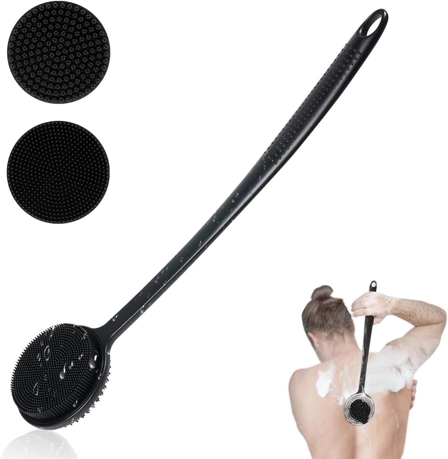 Silicone Back Scrubber for Shower -17In Long Handle Body Brush, Double Sided Shower Brush for Exfoliating and Massage Long Handle
