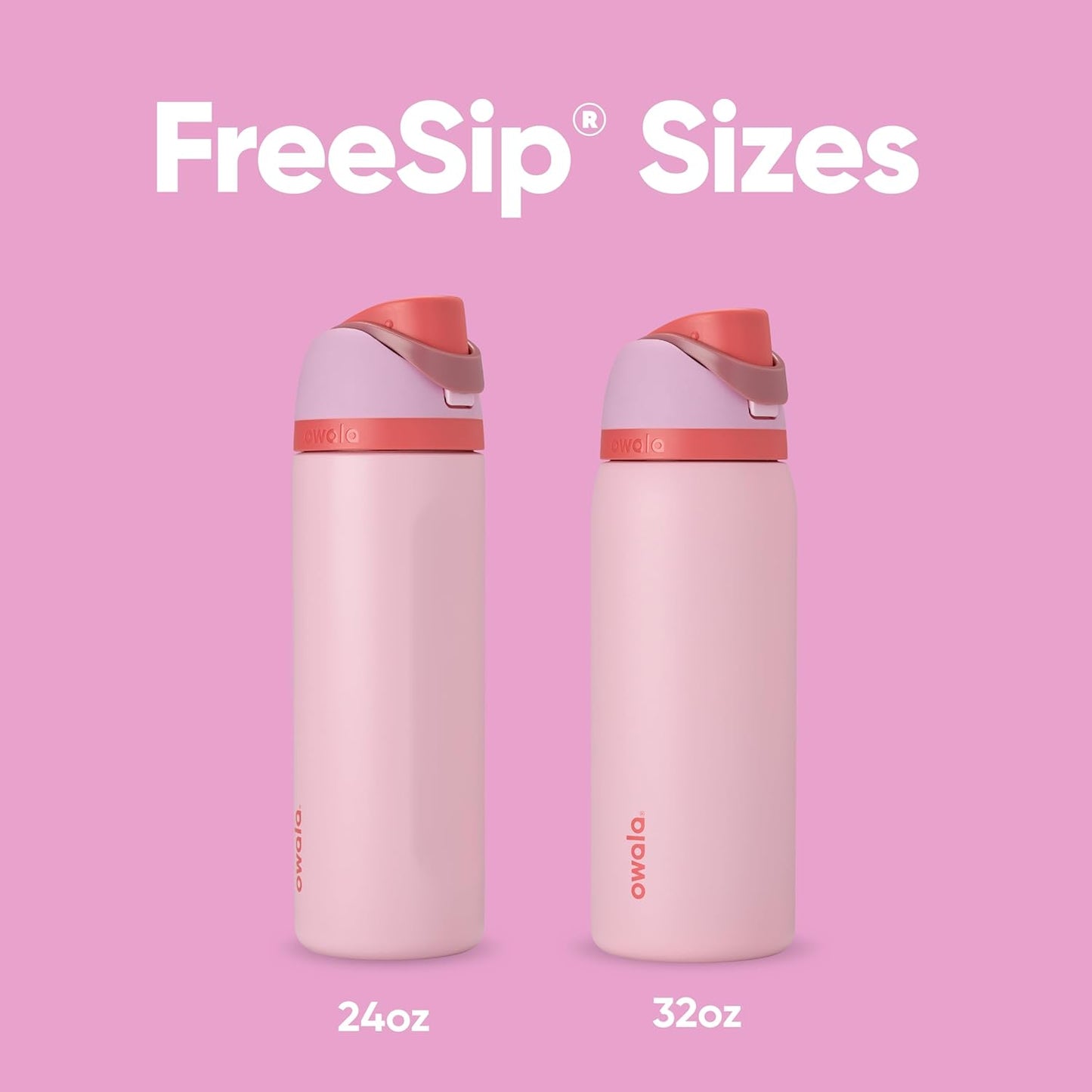 Freesip Insulated Stainless Steel Water Bottle with Straw for Sports and Travel, Bpa-Free Sports Water Bottle, 24 Oz, Pink, Angel Food Cake