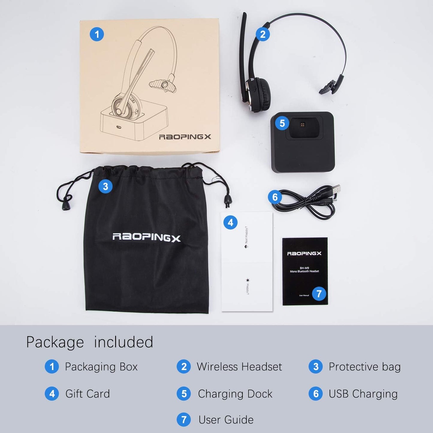 Trucker Bluetooth Headset Wireless Headset with Microphone over the Head Headset with Noise Cancelling Sound on Ear Car Earphones Office Earpiece for Cell Phone Skype Call Center Bluetooth V5.0