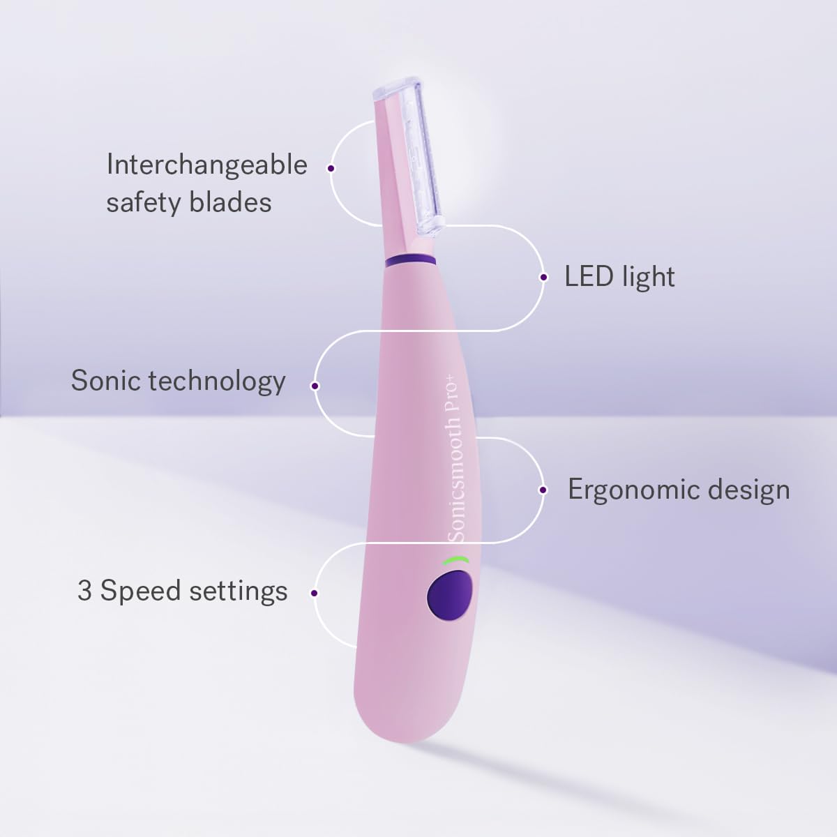 Beauty Sonicsmooth Pro+ Dermaplane Razor for Women Face + Eyebrow Trimmer Dermaplaning System W/Led Light Peach Fuzz Remover -16 Dermaplaning Blades & 2 Microsmooth Exfoliation Tips