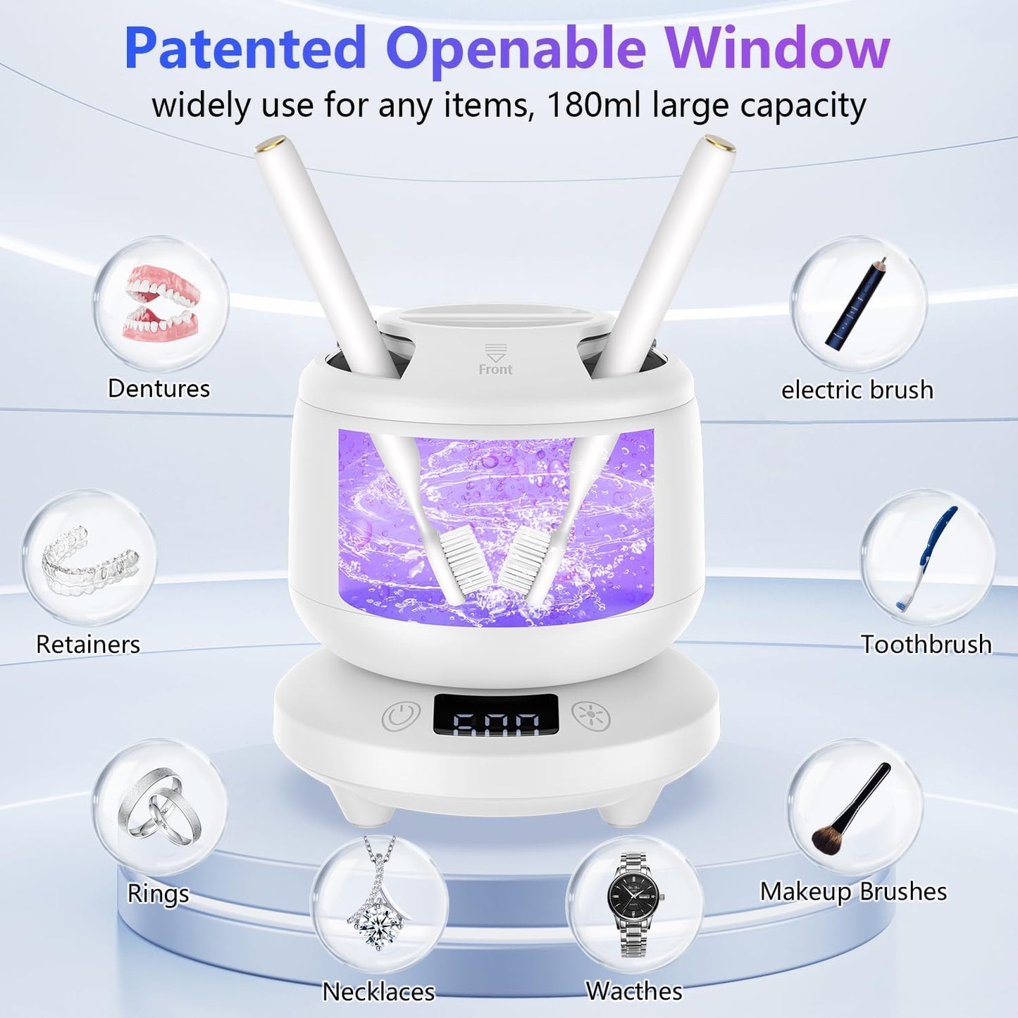 2025 Ultrasonic Retainer Cleaner for Dentures & Aligner, Durable Removable Base and Top Cover, Denture Cleaner Machine with 4 Modes for Mouth Guards, Jewelry, Rings, Etc (White)