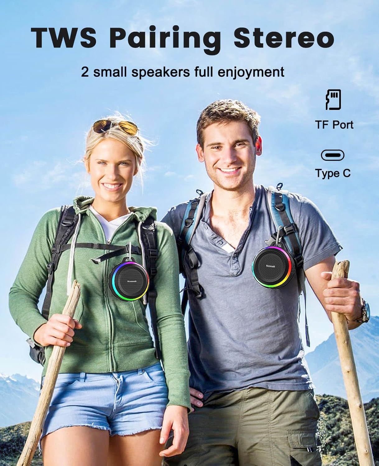 Portable IPX7 Waterproof Bluetooth Shower Speaker with Reinforced Carabiner Clip