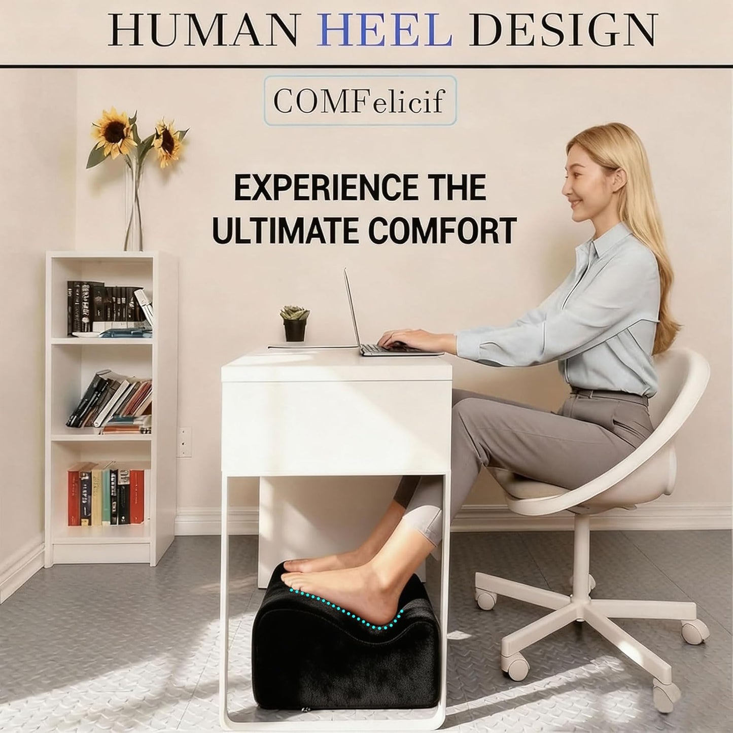 Foot Rest for under Desk at Work - Memory Foam Office Foot Stool & under Desk Footrest Leg Elevation Pillow for Gaming & Home Office, Supports Posture