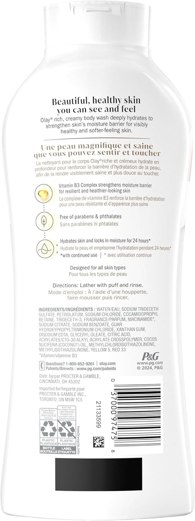 Ultra Moisture Coconut Oasis Body Wash, for Smooth and Healthy Looking Skin, Free from Parabens, 2.6 L Total (4 Count of 650 Ml Each)