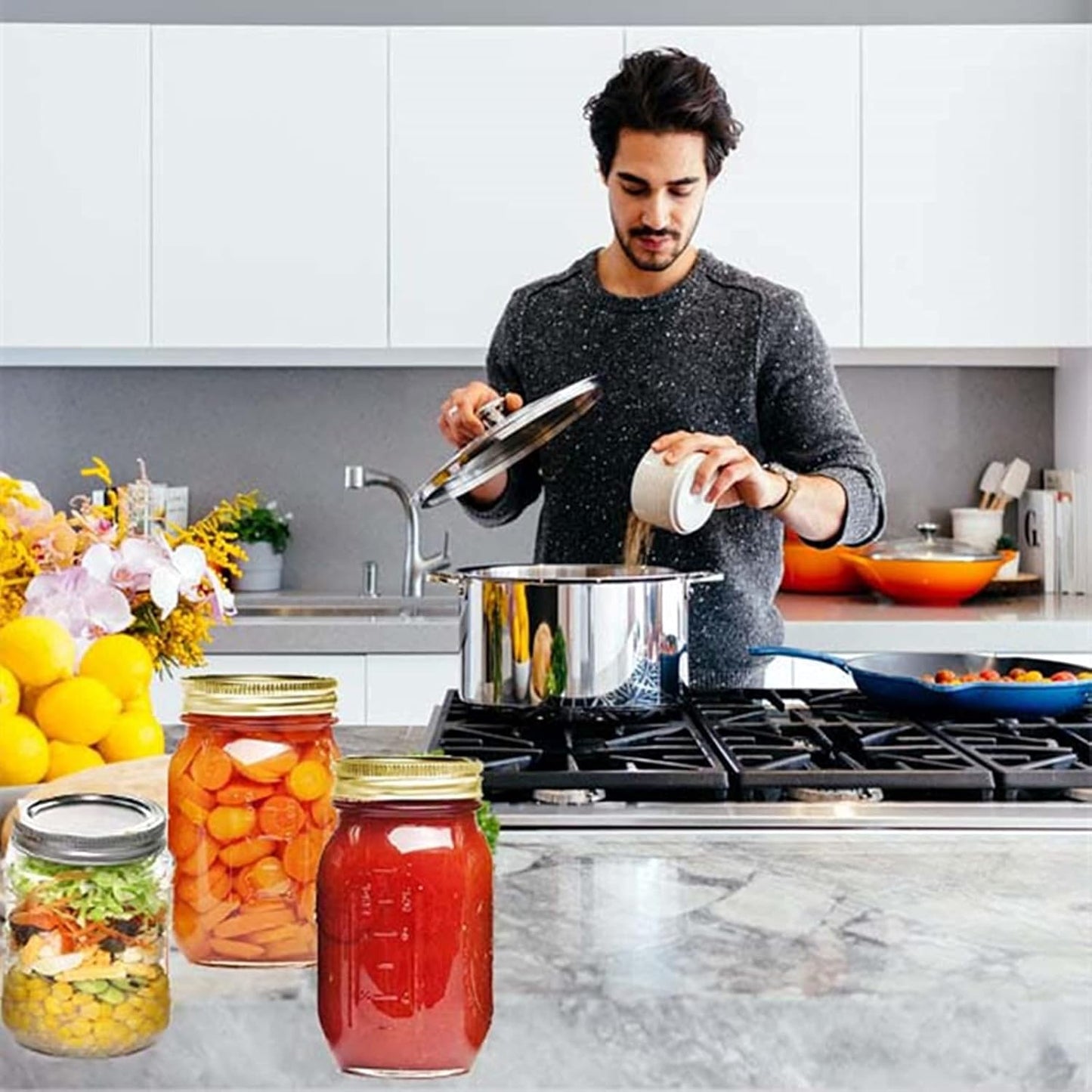 80 Count Regular Mouth Canning Lids,70Mm Mason Jar Canning Lids, Reusable Leak Proof Split-Type Lids with Silicone Seals Rings (70MM, 80 Count)