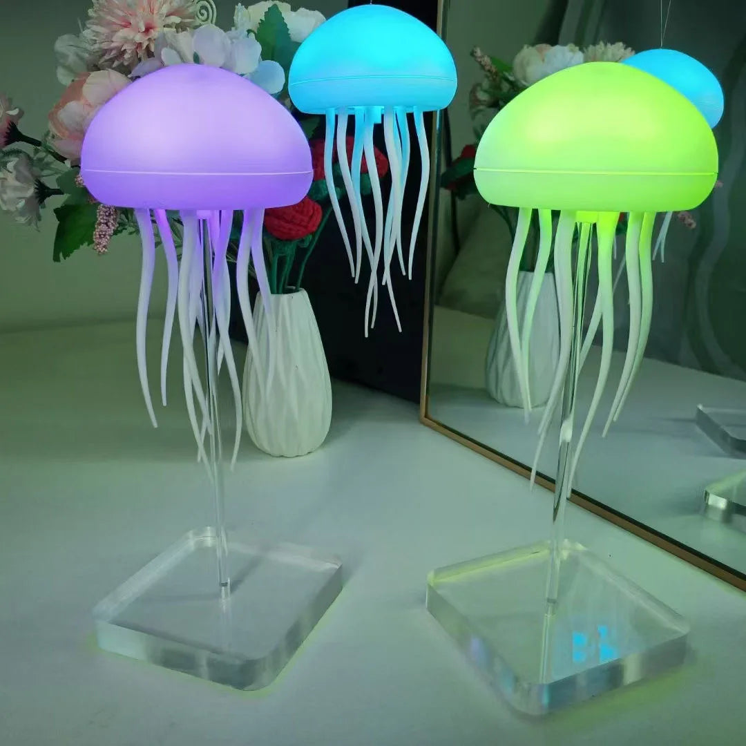 Cartoon Jellyfish Night Light – Rotating Tentacles Bedside Lamp with Type-C Charging