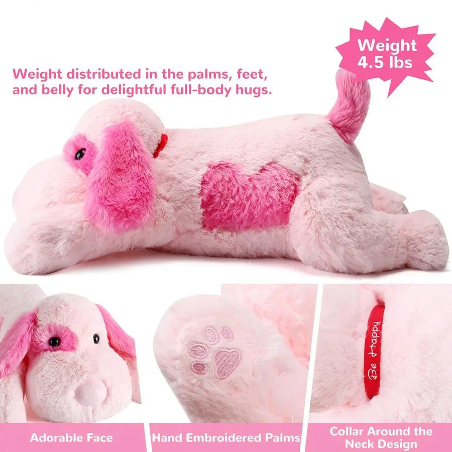 Pink Weighted Stuffed Dog 22in 4.5lb Plush Pillow Cute Large Animal Toy