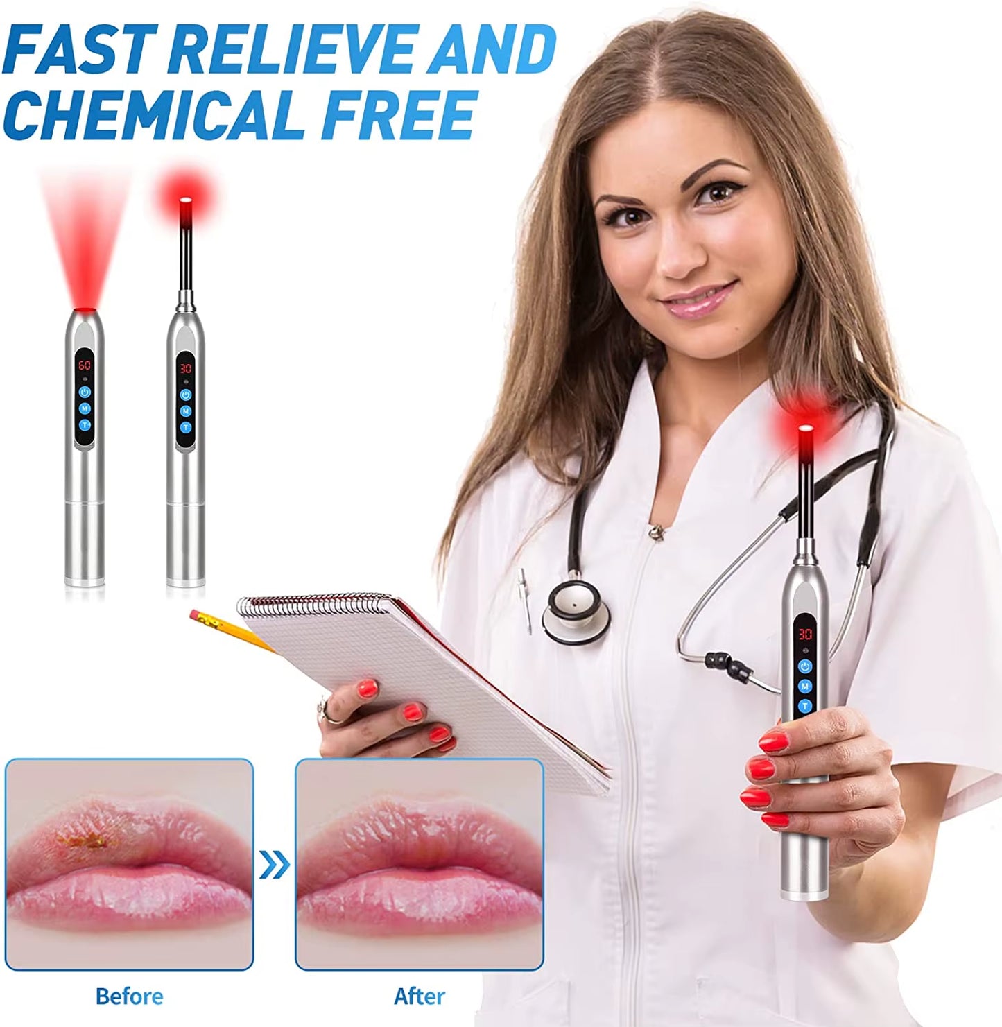 Red Light Therapy for Cold Sore Canker Sore 660Nm 850Nm near Infrared LED Light Therapy Device Narrow Beam for Oral Sore Problem