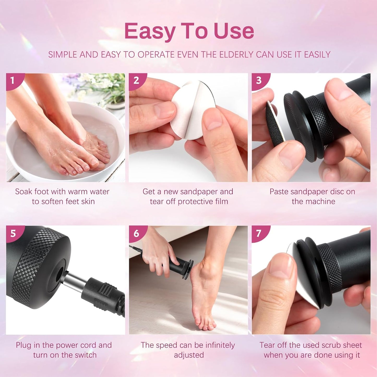 1200Rpm Electric Foot File Callus Remover with Anti-Slip Stripes, 60Pcs Sandpaper