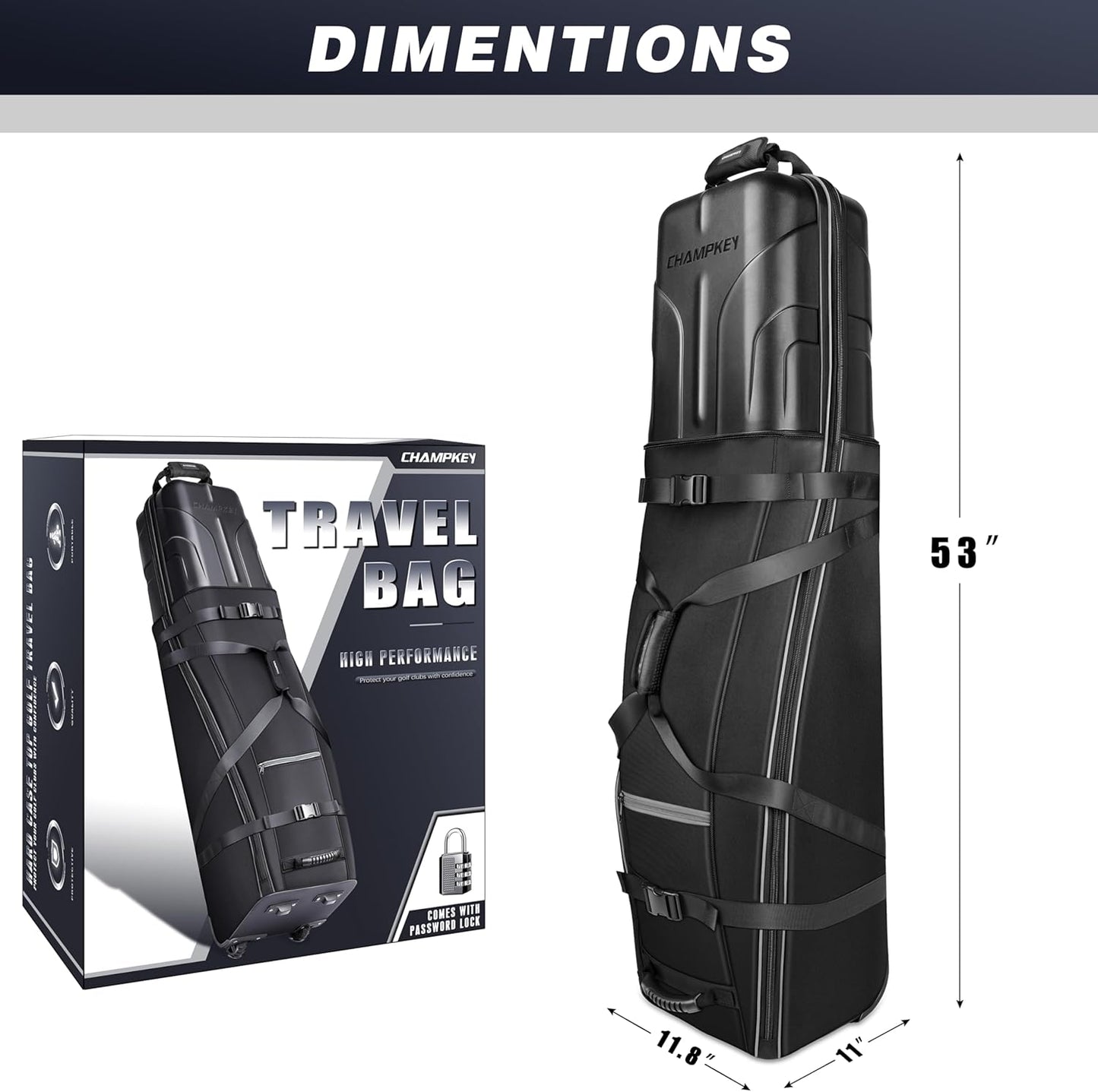 Sturdy Hard Case Golf Travel Bag with Oversized Travel Wheels for Airlines - High Performance 1680D Premium Oxford Fabric Golf Travel Cover