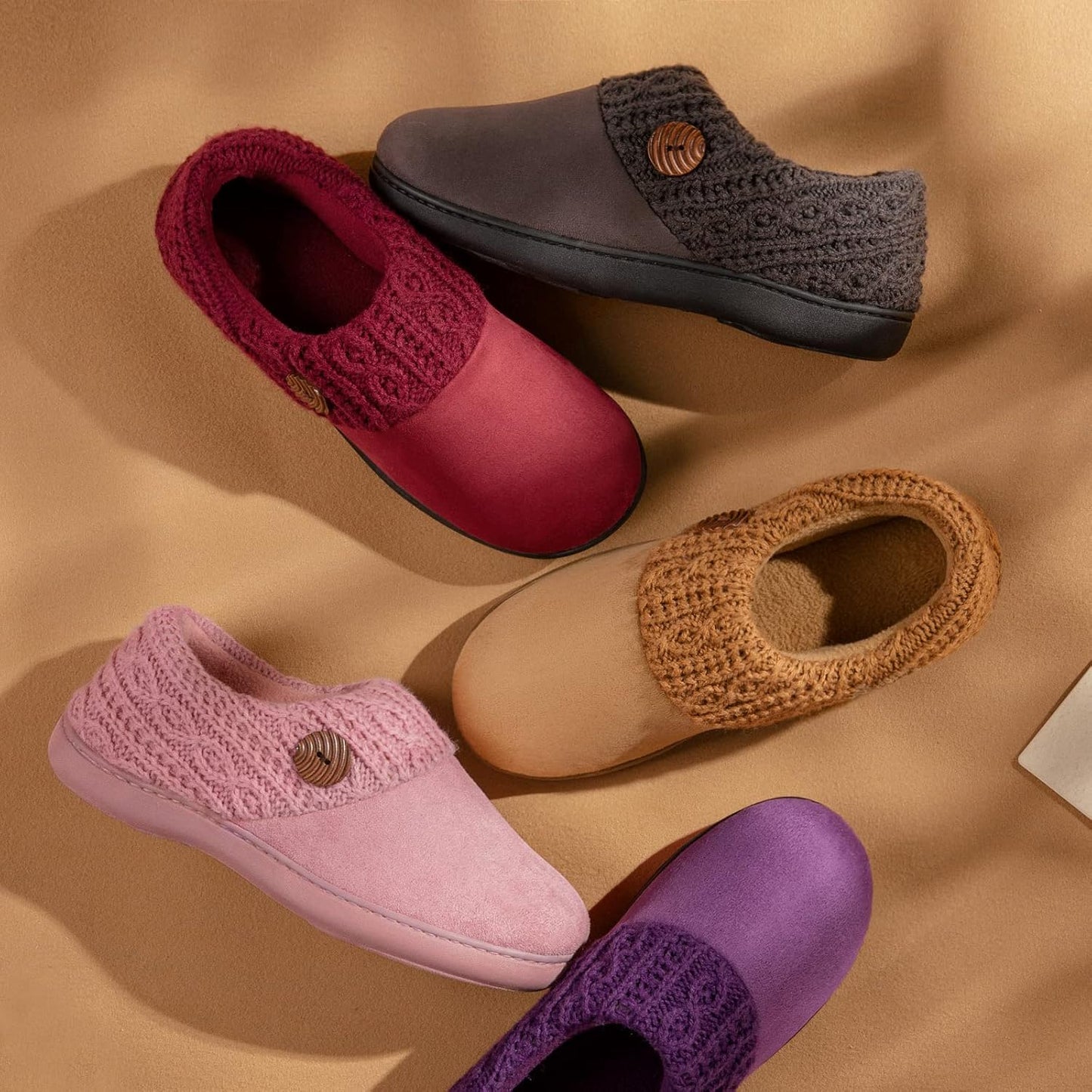 Women's Microsuede Memory Foam Slippers with Knit Collar for Indoor Comfort