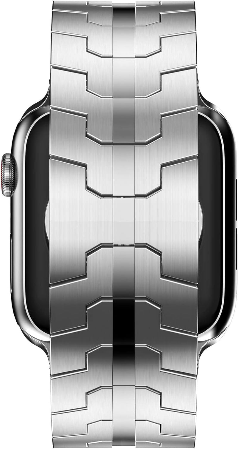 Stainless Steel Band Apple Watch Ultra 49Mm 45Mm 44Mm 42Mm 38Mm 40Mm 41Mm, Metal Strap Folding Clasp Series 8 7 6 5 4 3 2 1 SE Men (Silver, 42Mm), 42Mm/44Mm/45Mm/Ultra