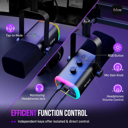 Gaming XLR/USB Microphone Kit, Streaming Dynamic Mic Set for PC, Computer Mic for Vocal Podcast Recording Voiceover, with Headphones Jack, Gain Knob, Arm Stand-Ampligame AM8T White