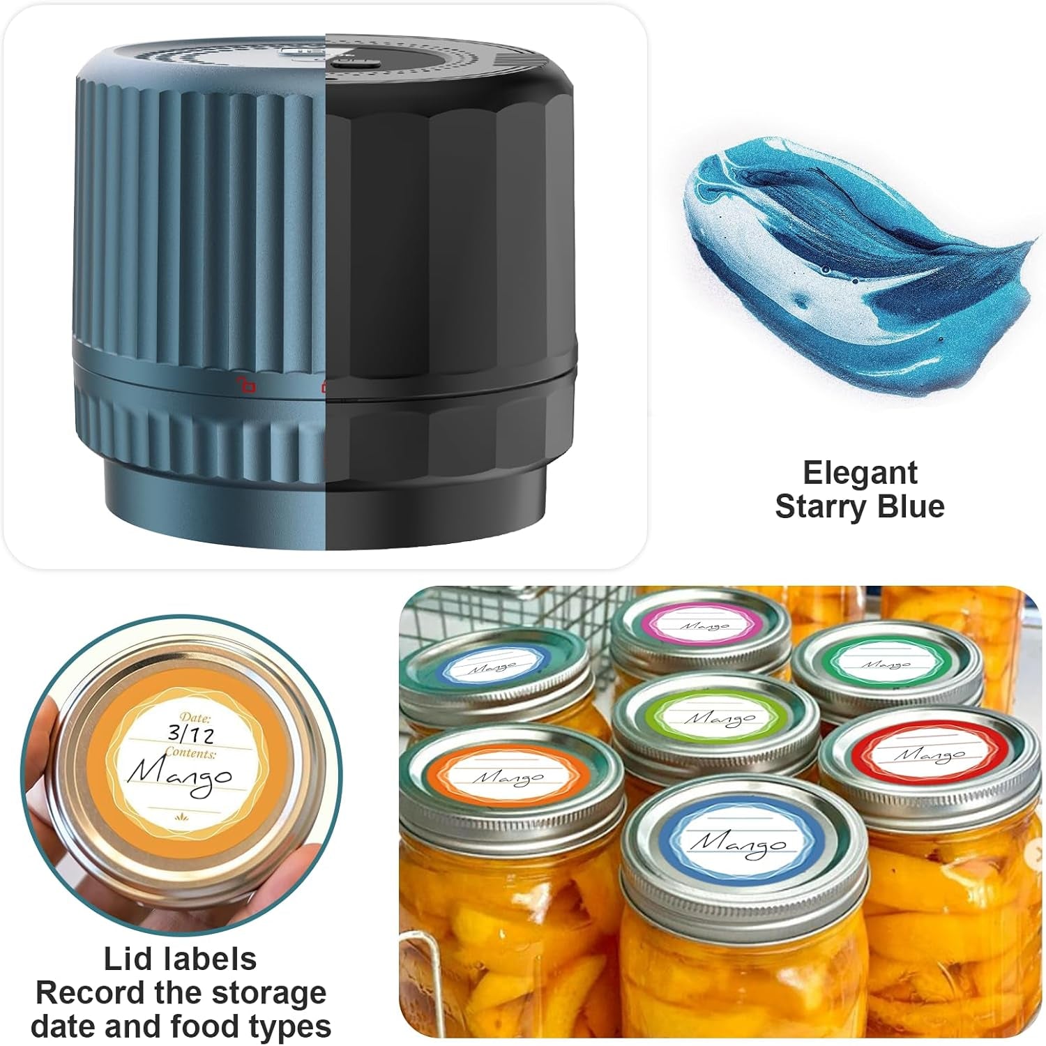 Smart Electric Vacuum Sealer for Mason Jar - Wide and Regular Mouth Canning Jars - Portable Food Storage Solution