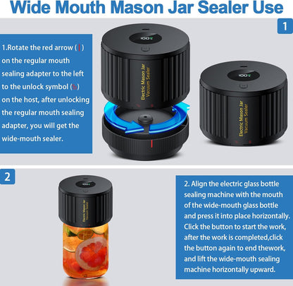 Electric Mason Jar Vacuum Sealer for Wide Mouth and Regular Mouth Mason Jars
