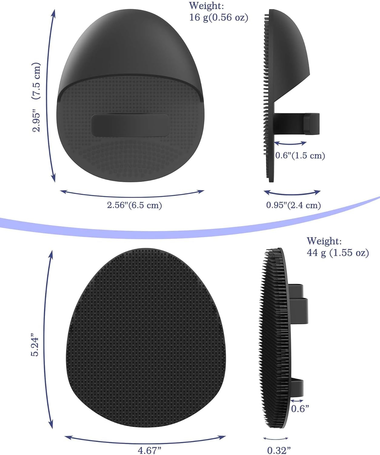 3-Piece Silicone Body Care Set: Thick Bristle Back Scrubber, Bath Glove, and Face Brush with Free Hook (Black)