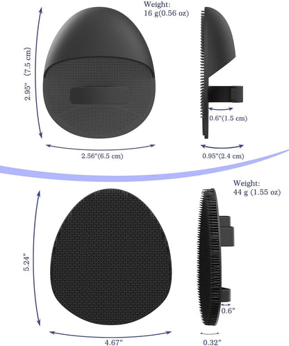 3-Piece Silicone Body Care Set: Thick Bristle Back Scrubber, Bath Glove, and Face Brush with Free Hook (Black)