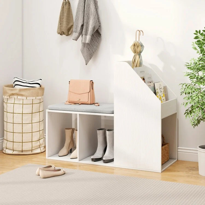 Shoe Storage Bench Featuring Removable Seat Cushion and Six Storage Compartments