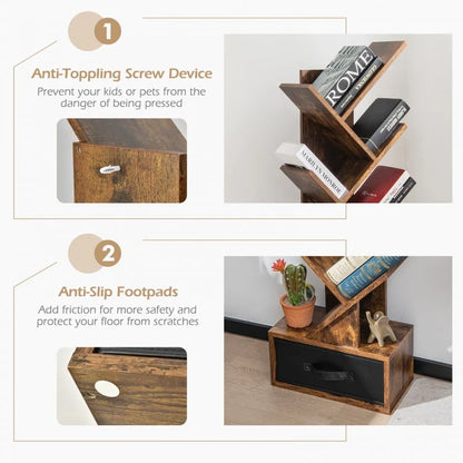 10-Tier Tree Bookshelf with Drawer Free-Standing Storage Bookcase