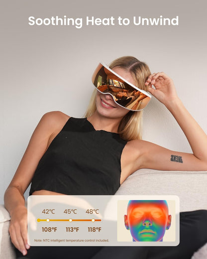 Eyeris Calina Eye Temple Massager for Migraines, FSA Eligible HSA, Birthday Valentines Day Gifts for Women Men, Voice Control, Slidable Temple Massage Cushions, Heated Eye Mask