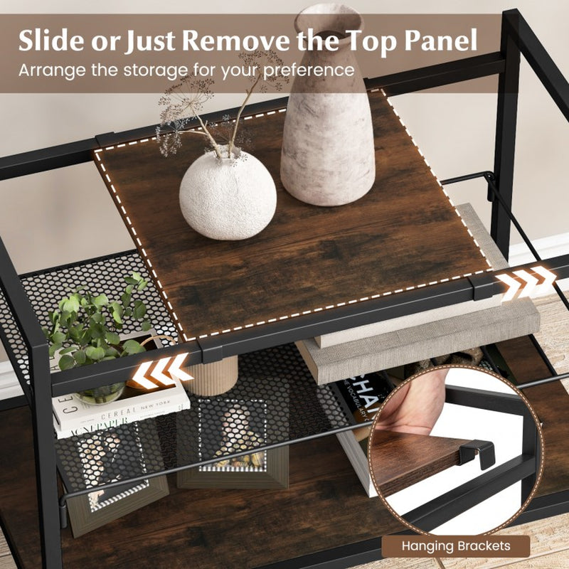 3-Tier Console Table Featuring Removable Panel and Mesh Shelf