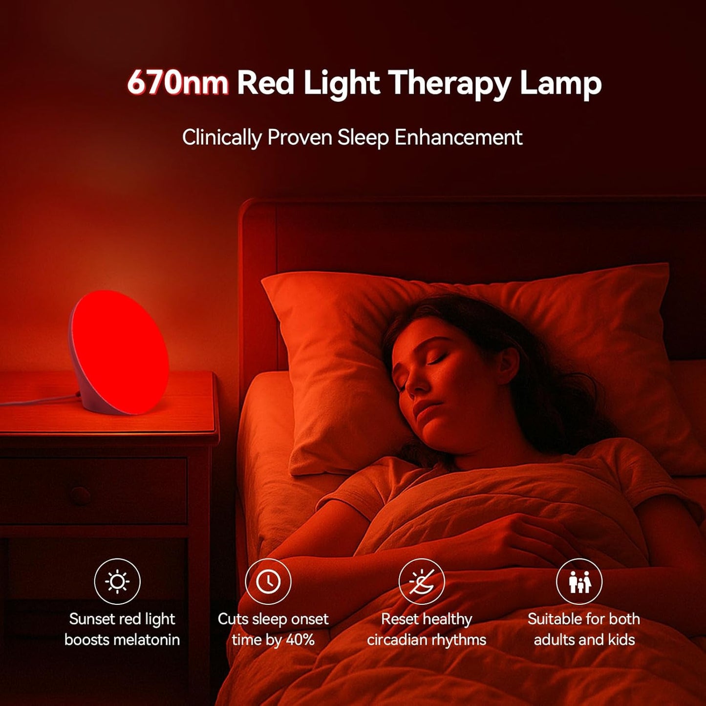 670Nm Red Light Therapy Sleep Device & 10,000 Lux Sun Lamp – Dual Function Sleep Aid and Sunlight Lamp, Red Night Light Lamp to Support Deep Relaxation and Improve Sleeping for Adult & Kid Bedroom