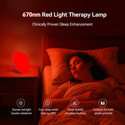 670Nm Red Light Therapy Sleep Device & 10,000 Lux Sun Lamp – Dual Function Sleep Aid and Sunlight Lamp, Red Night Light Lamp to Support Deep Relaxation and Improve Sleeping for Adult & Kid Bedroom