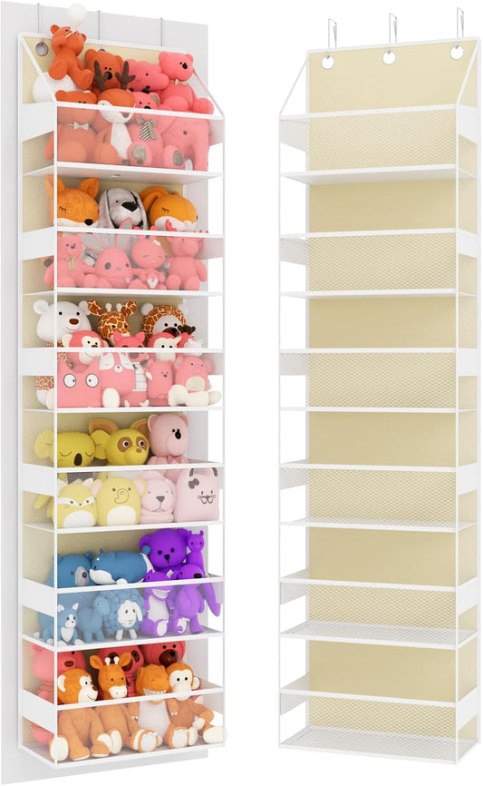 Over Door Hanging Organizer with 5 Shelves, Stuffed Animal Storage - behind Door Storage for Bedroom, Nursery, Dorm Room, 1 Pack, Beige