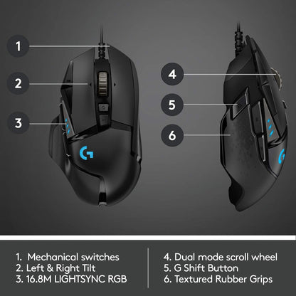 502 Hero High Performance Wired Gaming Mouse, Hero 25K Sensor, 25,600 DPI, RGB, Adjustable Weights, 11 Buttons, On-Board Memory, Pc/Mac