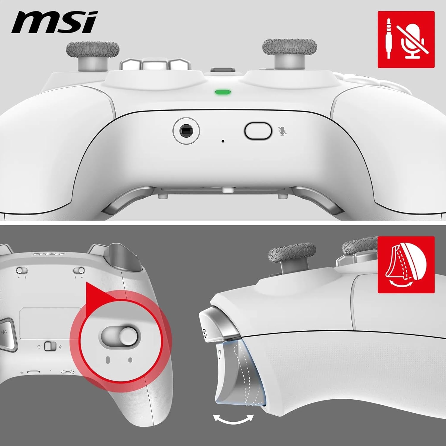 FORCE GC300 WIRELESS WHITE PC Gamepad Controller - 2.4 Ghz, Bluetooth, USB Type-C to a - Wired/Wireless, 600Mah Li-Ion Battery (20H), Interchangeable D-Pad Covers, Dual Vibration Motors