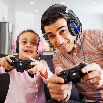 Pro Gaming Headset for PS4 PS5 PC Xbox One Controller, Noise Cancelling over Ear Headphones with Mic, LED Light, Bass Surround, Soft Memory Earmuffs for Laptop Mac - White