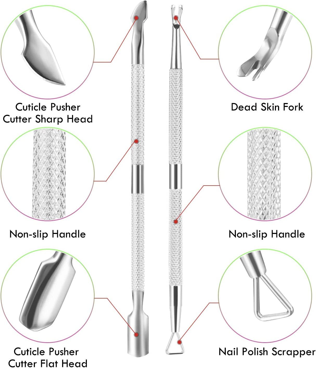 Cuticle Trimmer with Cuticle Pusher - Cuticle Remover Cutter, Triangle Cuticle Nail Pusher, Peeler Scraper, Durable Dead Skin Clipper Manicure Pedicure Tools (Silver)