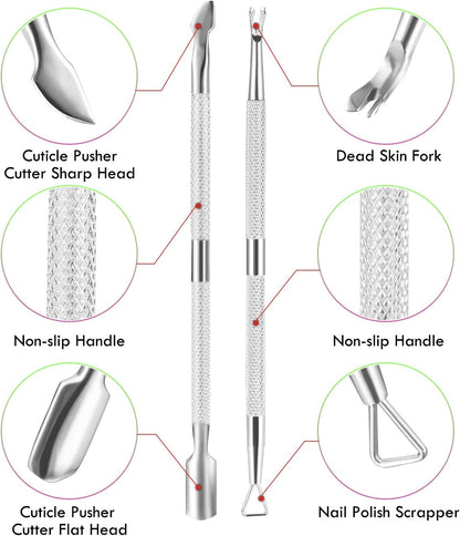 Cuticle Trimmer with Cuticle Pusher - Cuticle Remover Cutter, Triangle Cuticle Nail Pusher, Peeler Scraper, Durable Dead Skin Clipper Manicure Pedicure Tools (Silver)