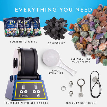 NATIONAL GEOGRAPHIC Rock Tumbler Kit - 1.36 Kg Extra Large Capacity Barrel with 3-Speed Motor & 9-Day Timer, Includes Rocks for Tumbling & Rock Polisher Grit, Rock Tumbler Kit for Adults and Kids