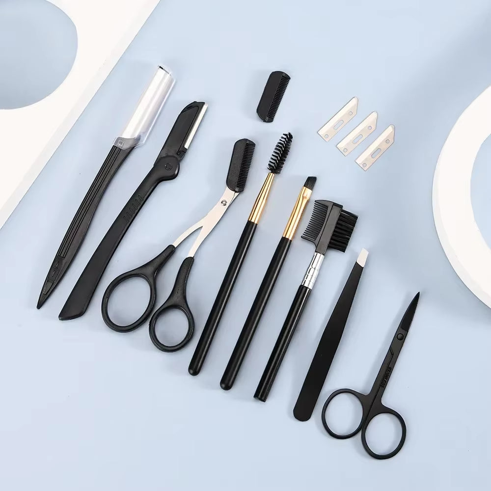 Eyebrow Grooming Kit: 17-Piece Set with Trimmer, Razor, Comb, Scissors, and Tweezers