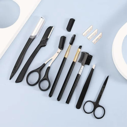 Eyebrow Grooming Kit: 17-Piece Set with Trimmer, Razor, Comb, Scissors, and Tweezers