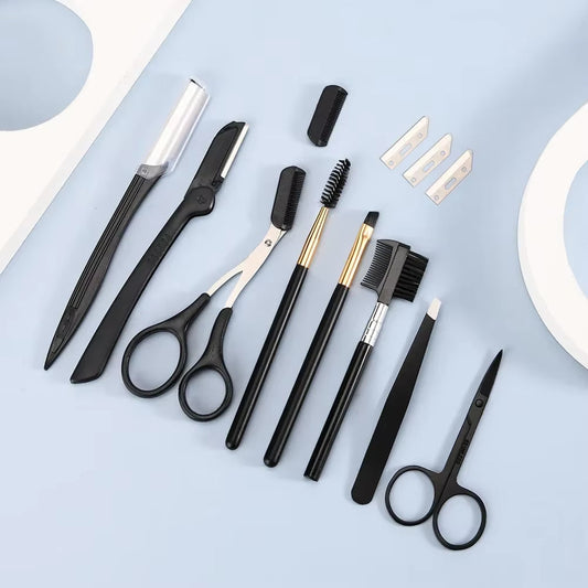 Eyebrow Grooming Kit: 17-Piece Set with Trimmer, Razor, Comb, Scissors, and Tweezers
