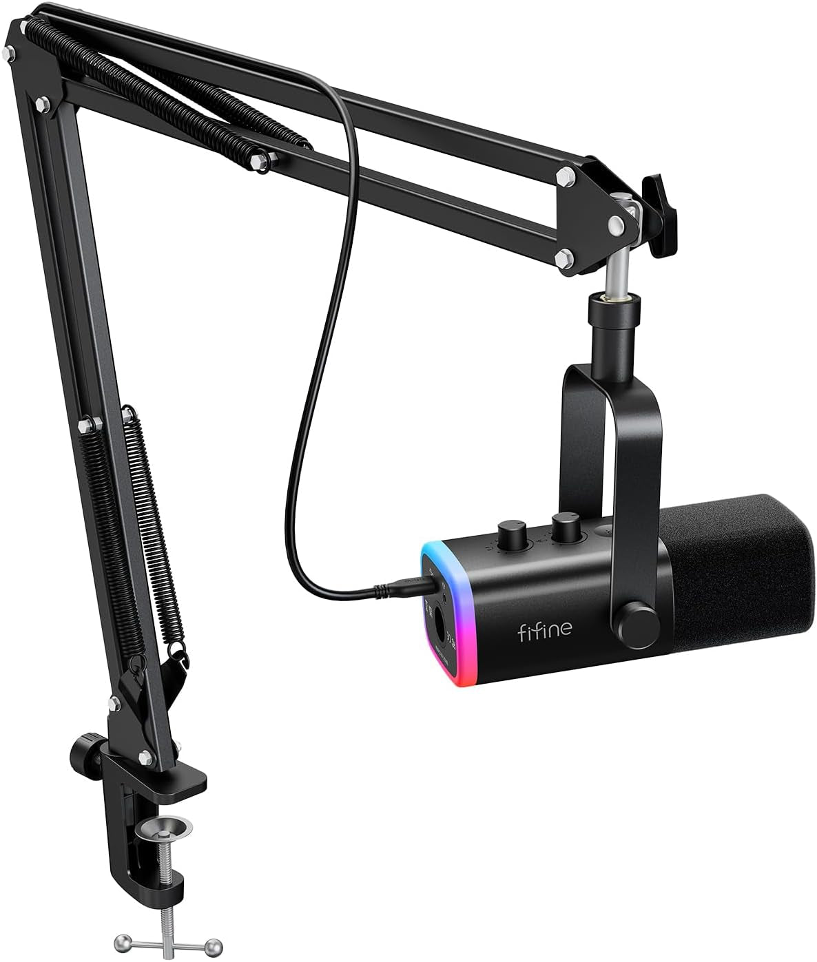 Gaming XLR/USB Microphone Kit, Streaming Dynamic Mic Set for PC, Computer Mic for Vocal Podcast Recording Voiceover, with Headphones Jack, Gain Knob, Arm Stand-Ampligame AM8T White