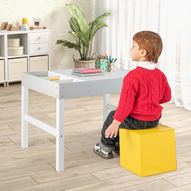 3-in-1 Wooden Children's Table with Storage and Dual-Sided Tabletop