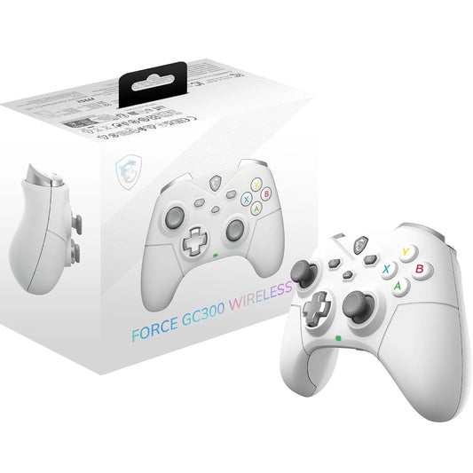 FORCE GC300 WIRELESS WHITE PC Gamepad Controller - 2.4 Ghz, Bluetooth, USB Type-C to a - Wired/Wireless, 600Mah Li-Ion Battery (20H), Interchangeable D-Pad Covers, Dual Vibration Motors