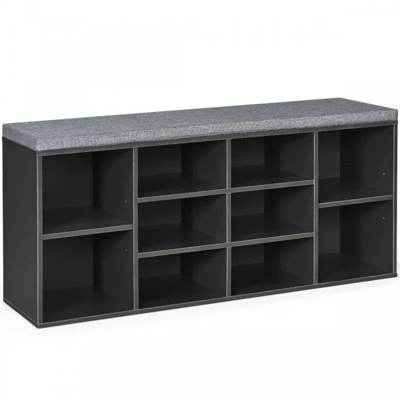 10-Cube Shoe Storage Bench with Cushion for Entryway Organization