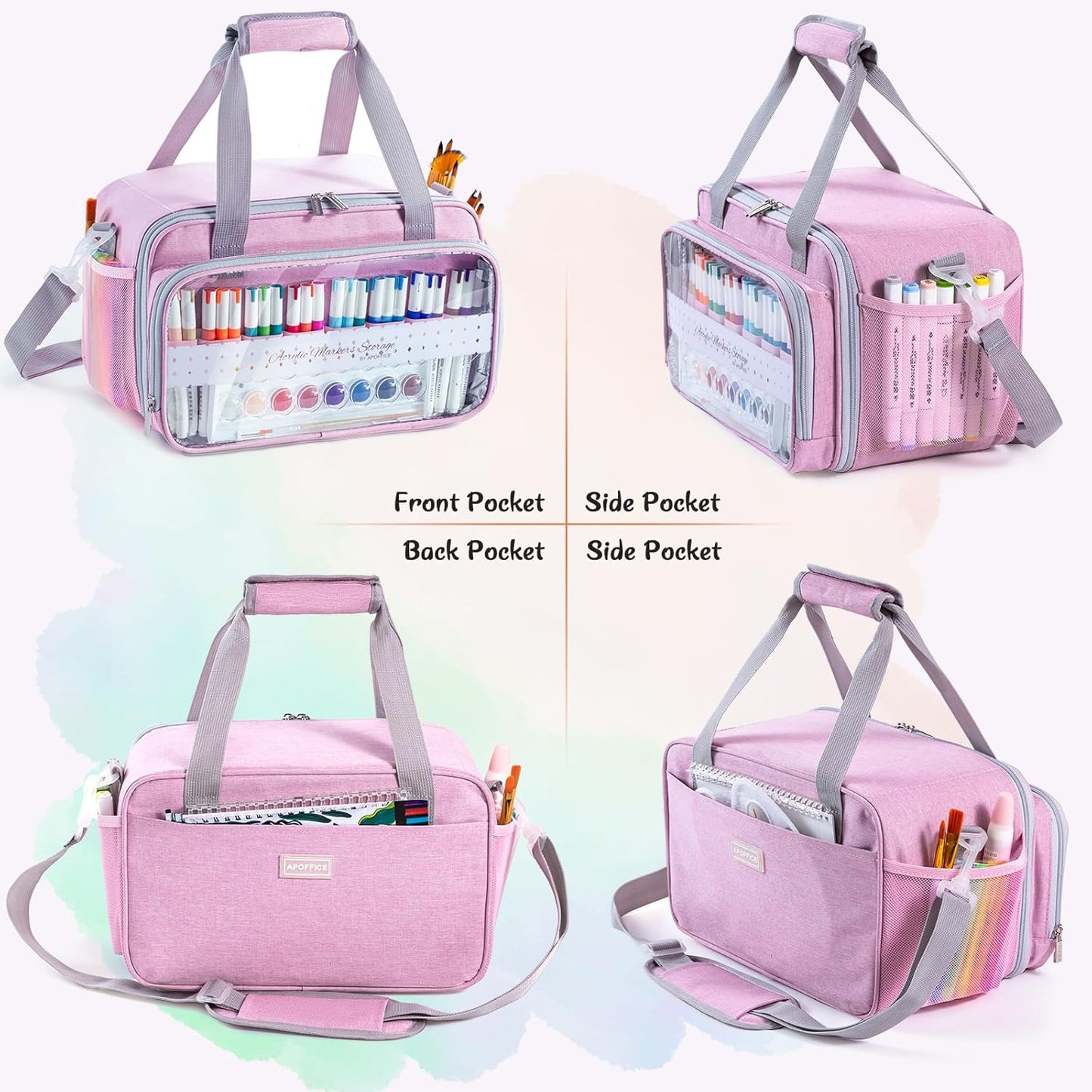 Marker Organizer Case for 180-300 Markers, Acrylic Paint Organizer Bag with Divider & Brush Pockets – Portable Art Supply Storage Bag