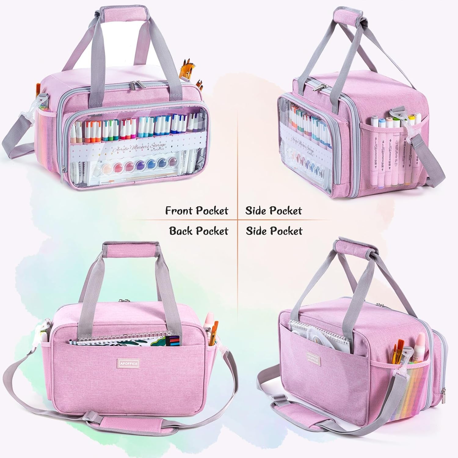 Marker Organizer Case for 180-300 Markers, Acrylic Paint Organizer Bag with Divider & Brush Pockets – Portable Art Supply Storage Bag
